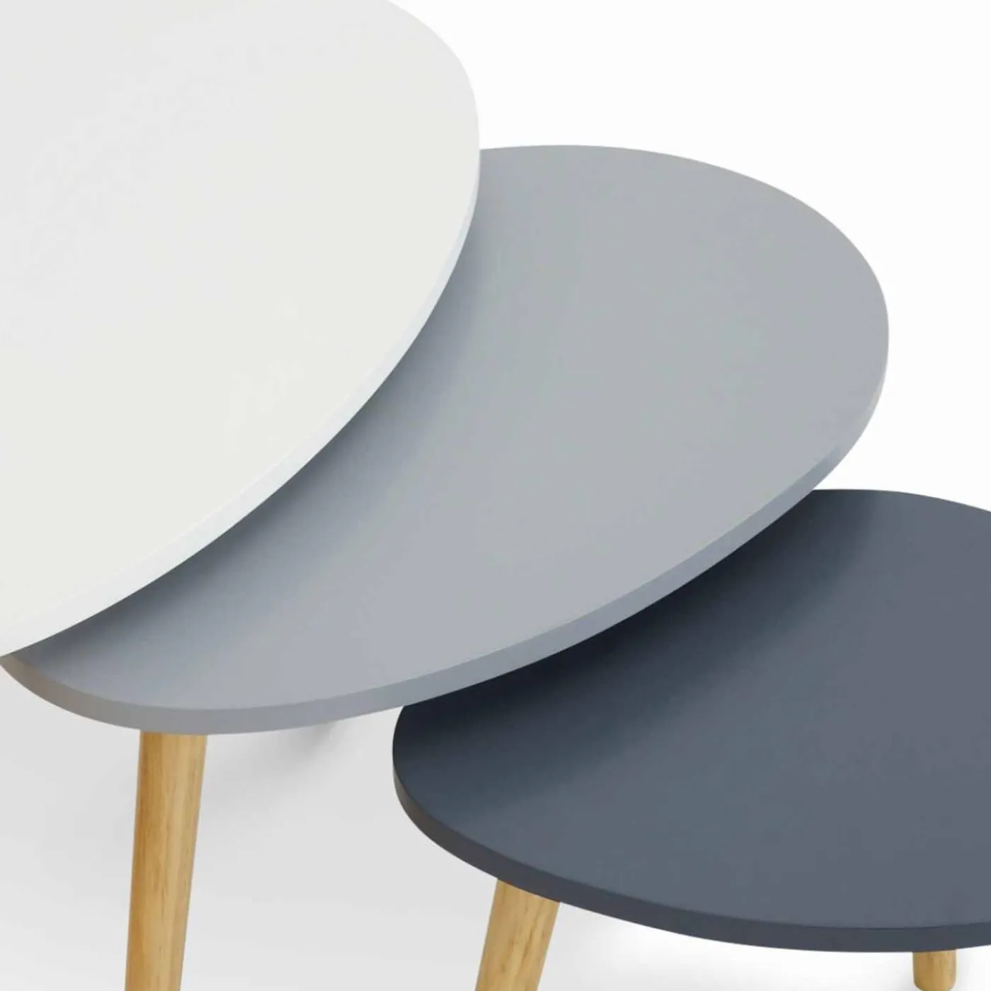 Lot de 3 tables gigognes scandinaves laquées blanc et gris