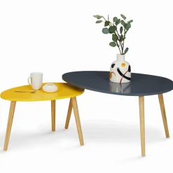 Lot de 2 tables gigognes scandinaves laquées gris et jaune