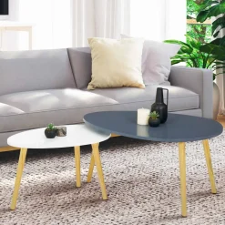 Lot de 2 tables gigognes scandinaves laquées blanc et gris