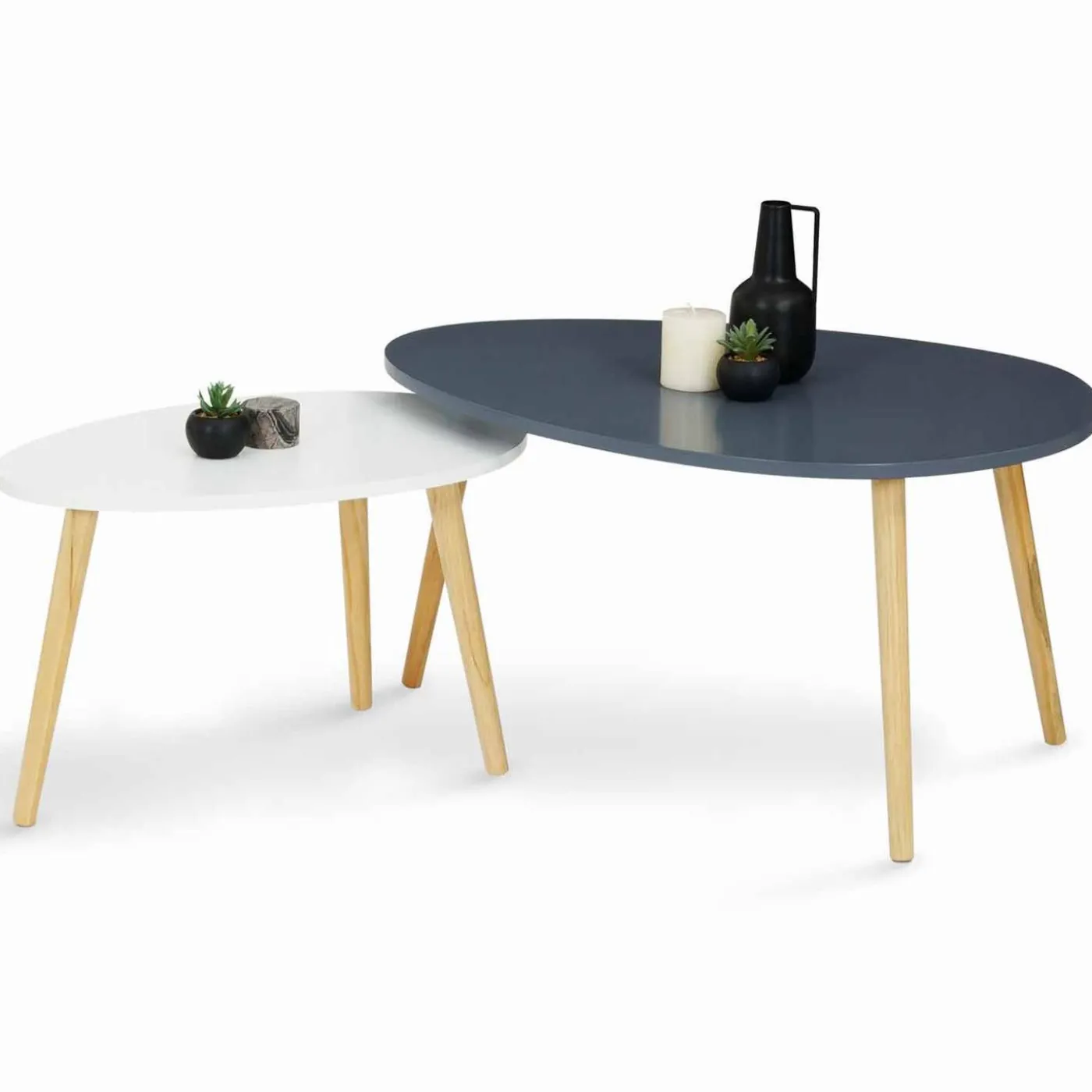 Lot de 2 tables gigognes scandinaves laquées blanc et gris