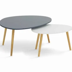 Lot de 2 tables gigognes scandinaves laquées blanc et gris