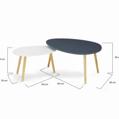 Lot de 2 tables gigognes scandinaves laquées blanc et gris
