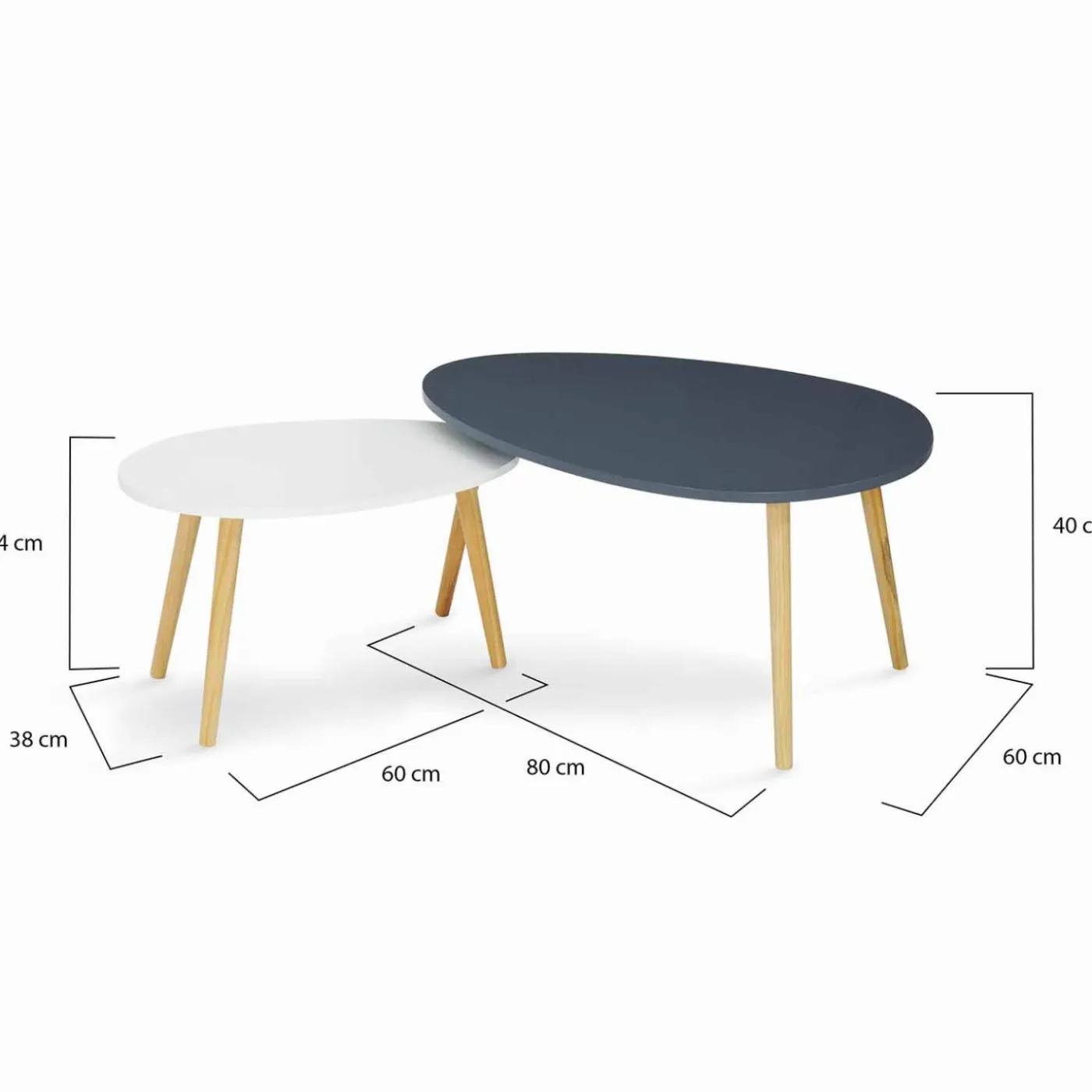 Lot de 2 tables gigognes scandinaves laquées blanc et gris