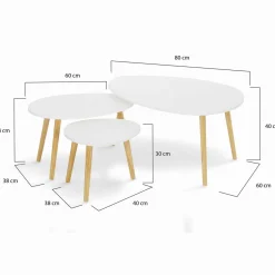 Lot de 3 tables gigognes scandinaves laquées blanc