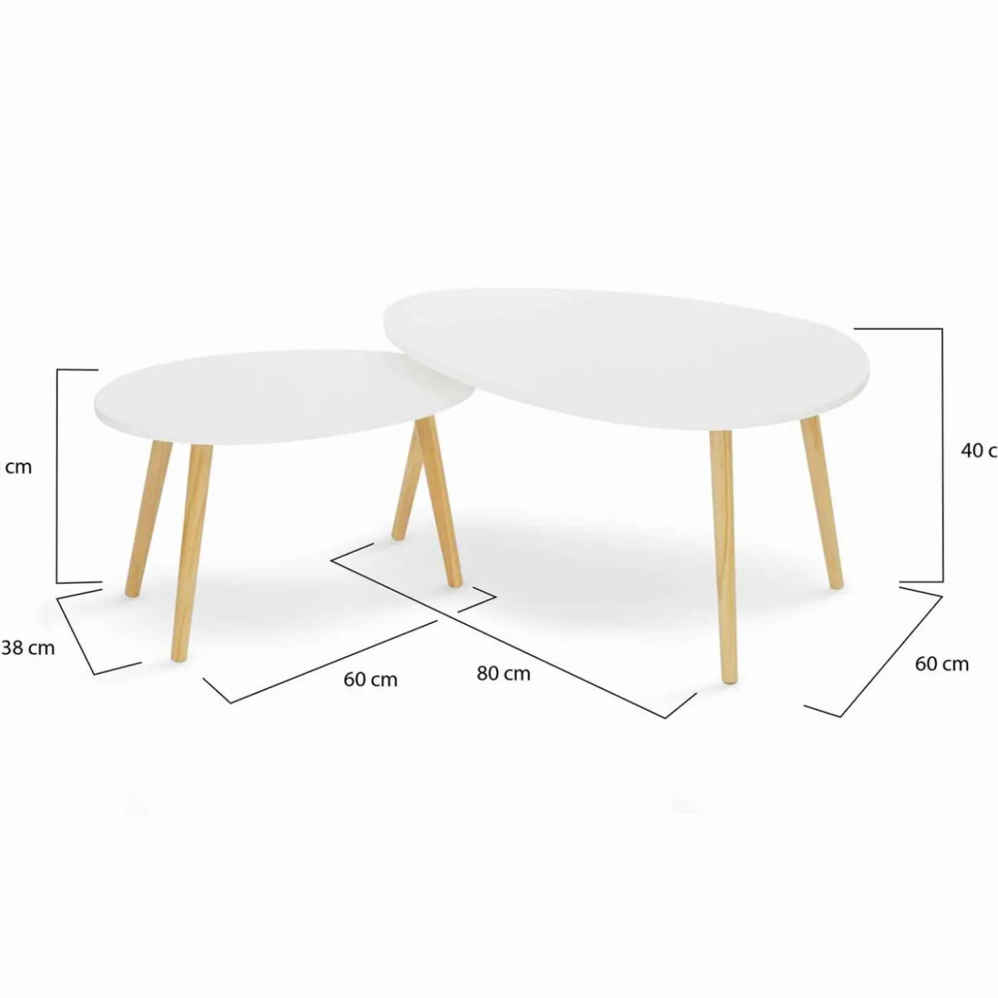 Lot de 2 tables gigognes scandinaves laquées blanc