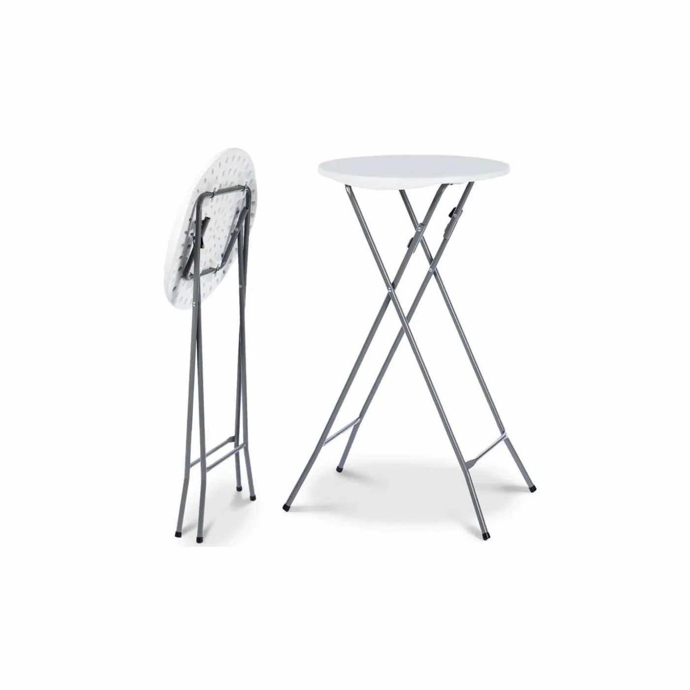 Lot de 4 tables hautes pliantes d’extérieur + housses blanches