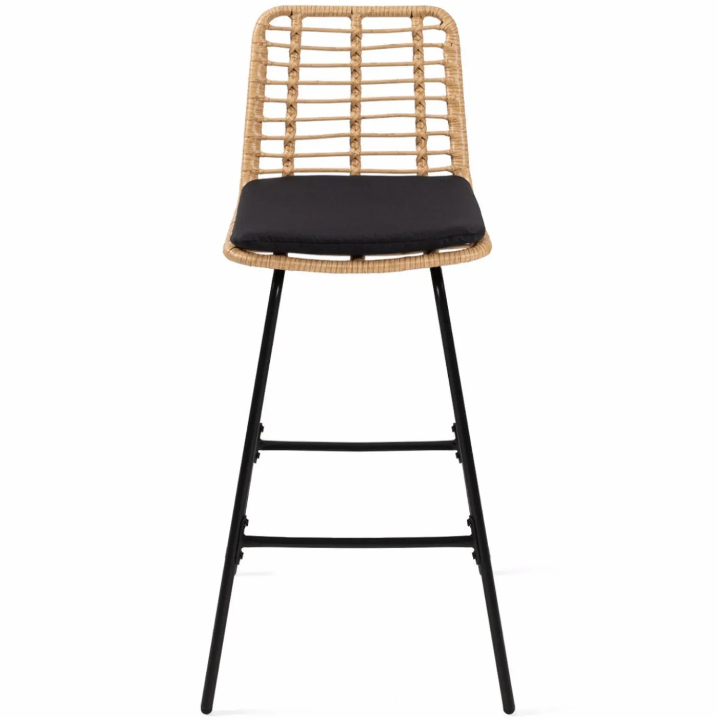 Lot de 2 tabourets de bar effet rotin pied métal noir