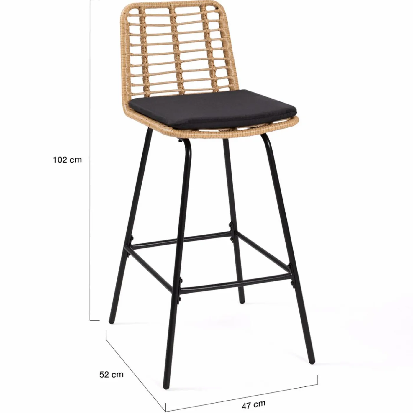 Lot de 2 tabourets de bar effet rotin pied métal noir