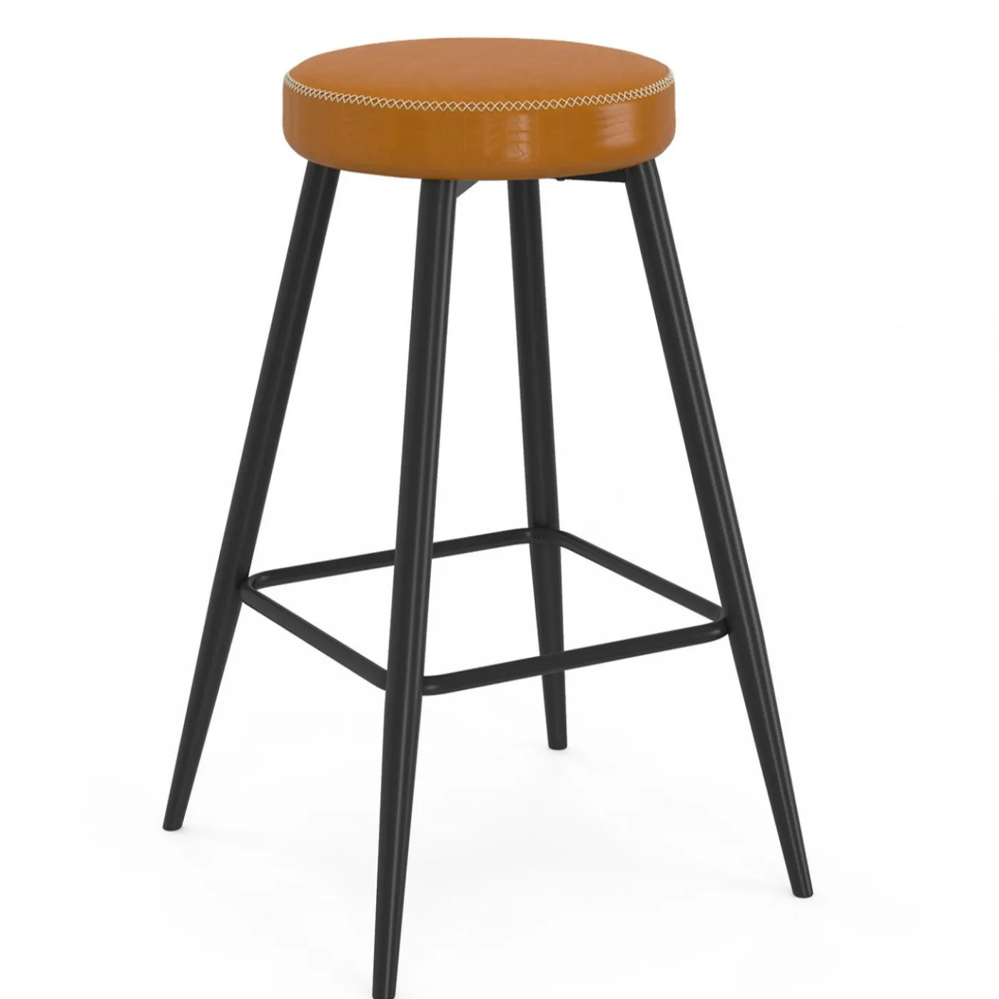 Lot de 2 tabourets de bar effet cuir marron et pieds métal