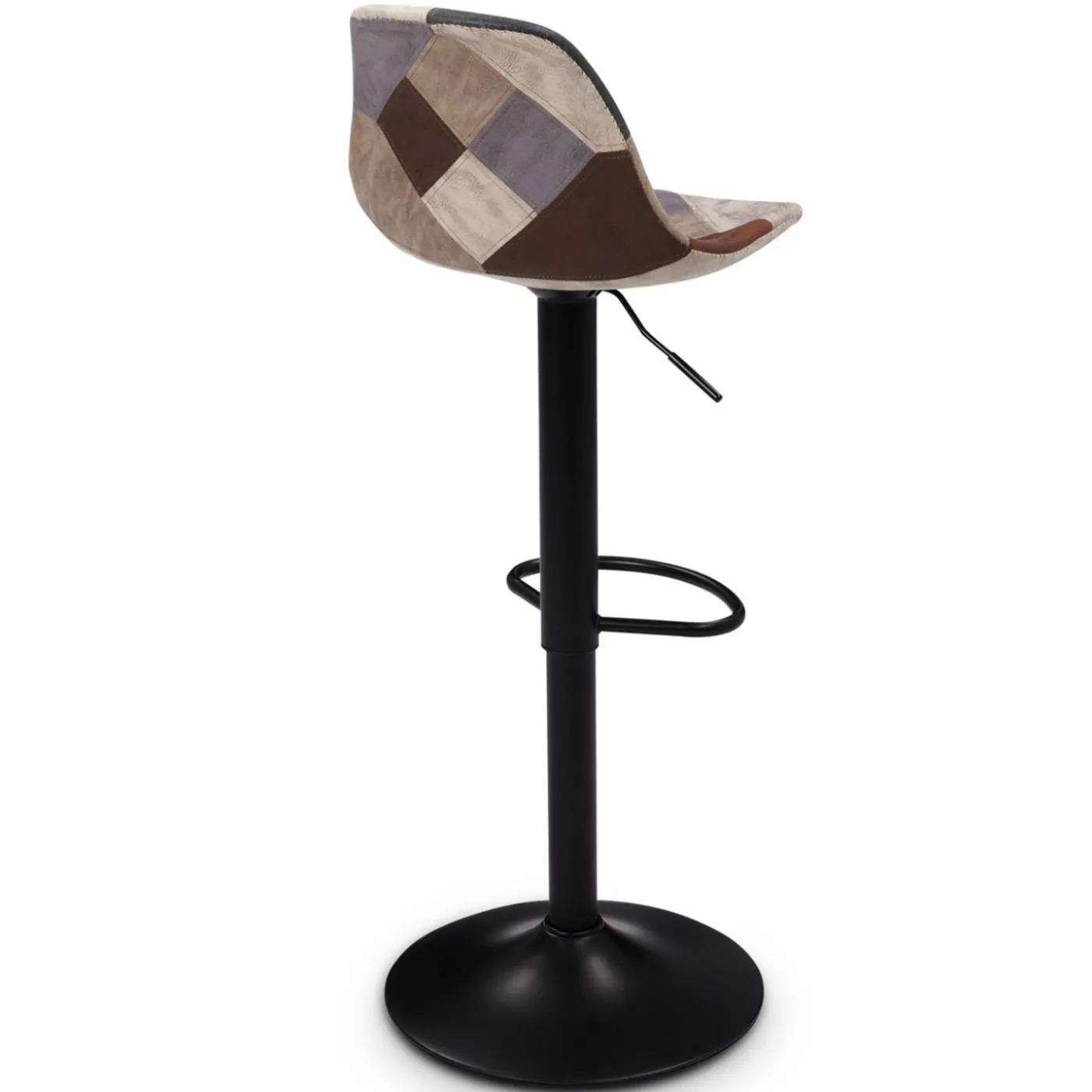 Lot de 2 tabourets de bar design pied noir assise patchwork marron