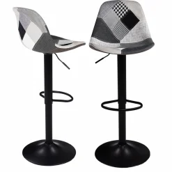 Lot de 2 tabourets de bar noirs réglables patchworks noirs, gris et blancs