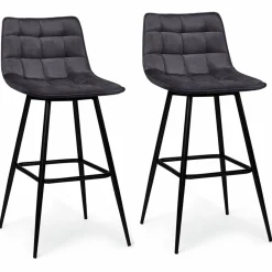 Lot de 2 tabourets de bar en velours gris foncé