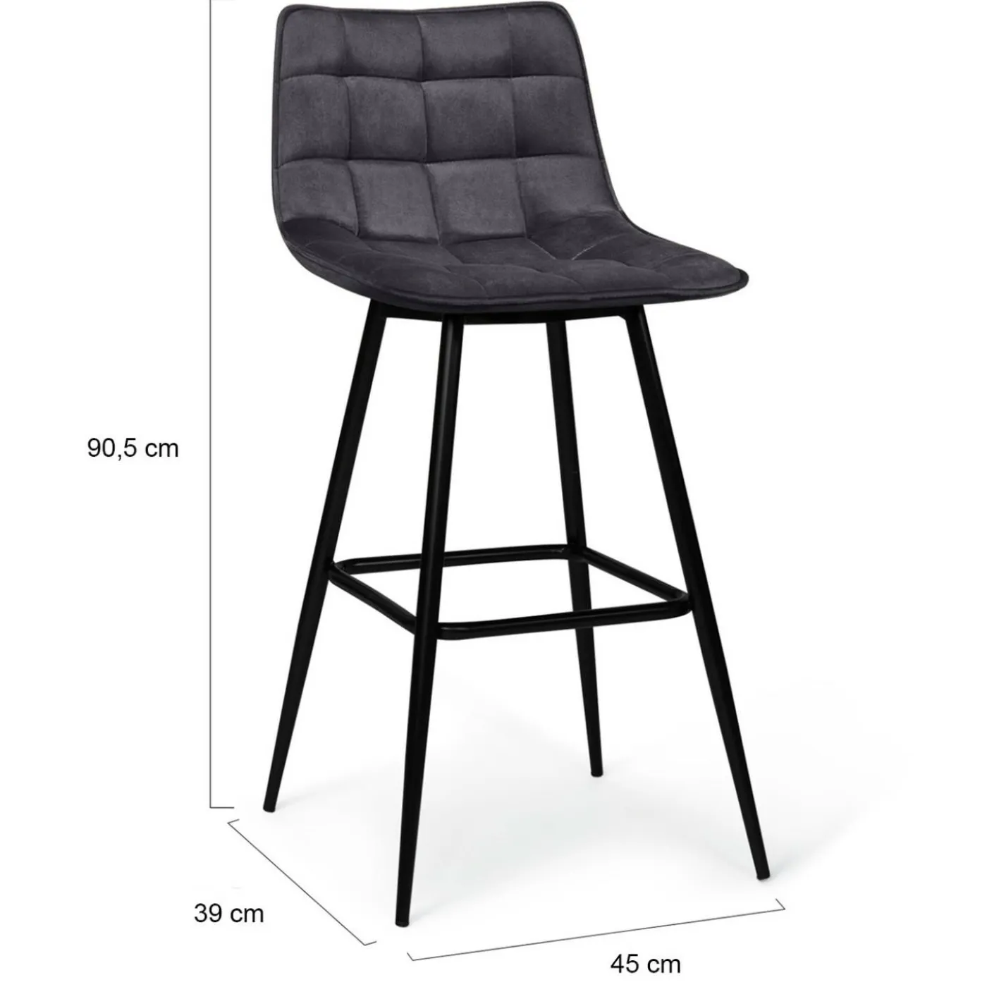 Lot de 2 tabourets de bar en velours gris foncé