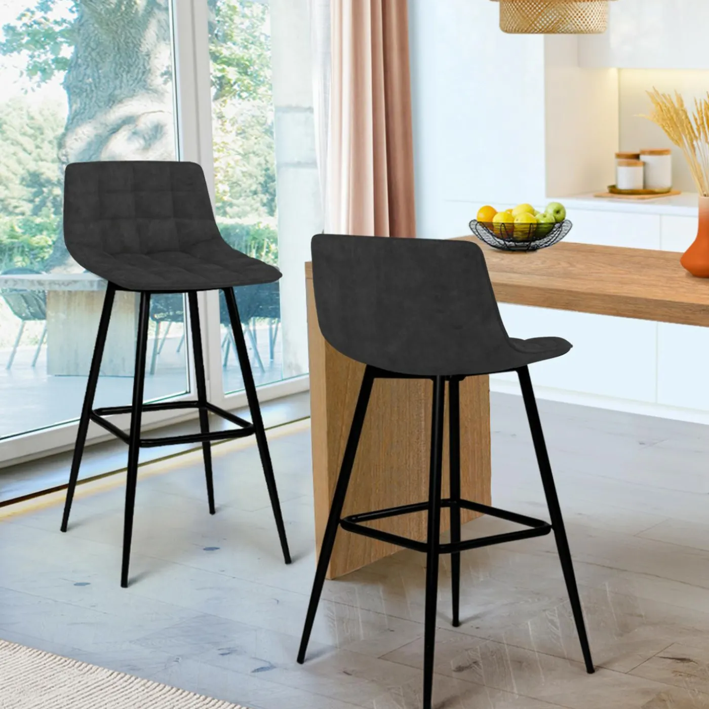 Lot de 2 tabourets de bar en velours noir