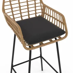 Lot de 2 tabourets de bar avec accoudoirs effet rotin beige pieds métal noir