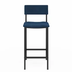 Lot de 4 tabourets de bar en velours et métal mix color : bleu, gris et jaune