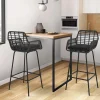 Lot de 2 tabourets de bar avec accoudoirs noir effet rotin pieds métal noir