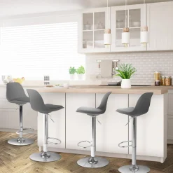 Lot de 4 tabourets de bar gris réglables pied métal