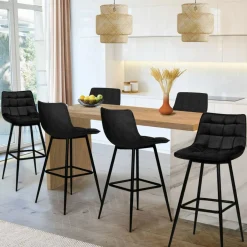 Lot de 6 tabourets de bar en velours noir