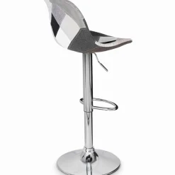 Lot de 2 tabourets de bar design pied chromé assise patchwork noir, gris et blanc