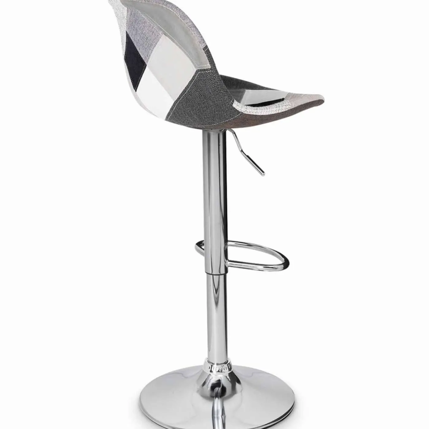 Lot de 2 tabourets de bar design pied chromé assise patchwork noir, gris et blanc
