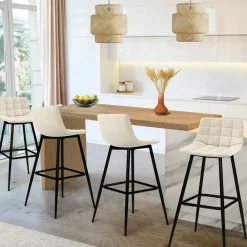 Lot de 4 tabourets de bar beige et confortable