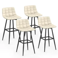 Lot de 4 tabourets de bar beige et confortable