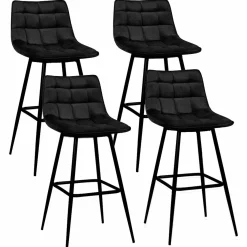 Lot de 4 tabourets de bar en velours noir