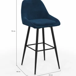 Lot de 4 tabourets de bar en velours mix color : bleu, gris et jaune