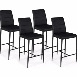 Lot de 4 tabourets de bar en PVC noir rembourrés