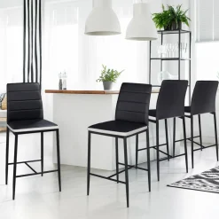 Lot de 4 tabourets de bar en PVC noir avec bande blanche