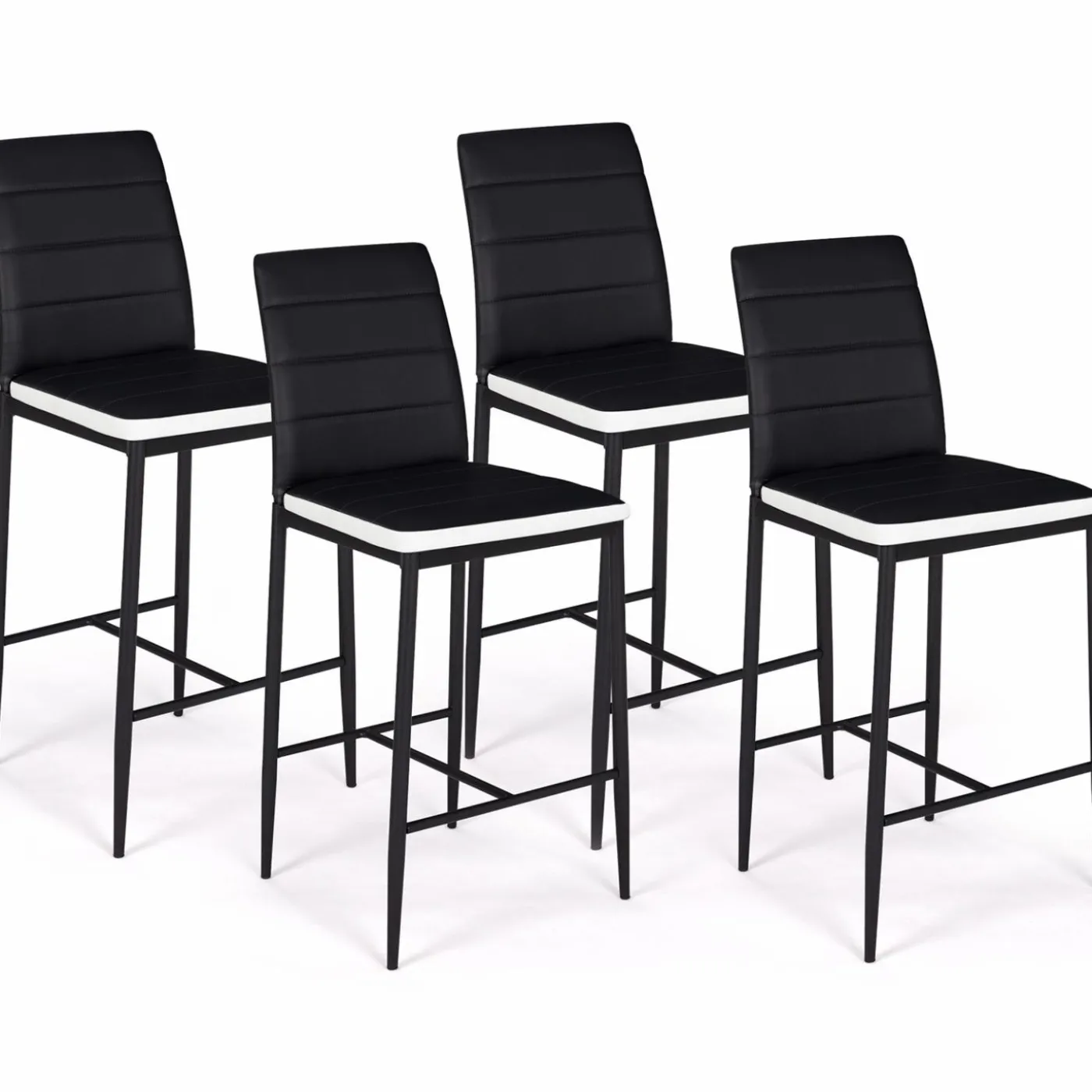 Lot de 4 tabourets de bar en PVC noir avec bande blanche