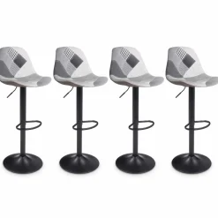 Lot de 4 tabourets de bar design patchworks noir, gris et blanc