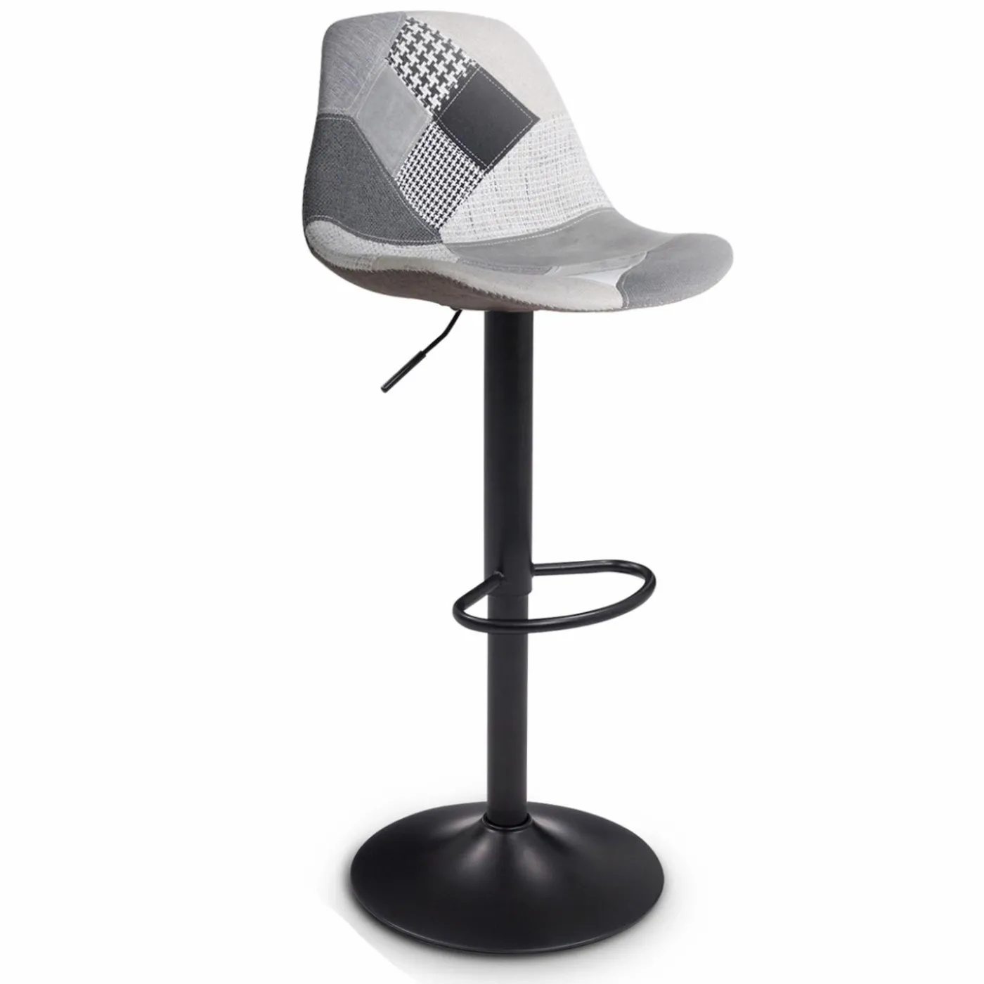 Lot de 4 tabourets de bar design patchworks noir, gris et blanc