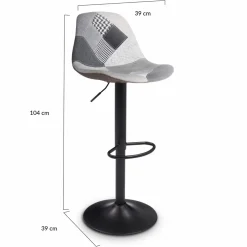 Lot de 4 tabourets de bar design patchworks noir, gris et blanc