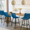 Lot de 4 tabourets en velours bleu canard matelassé