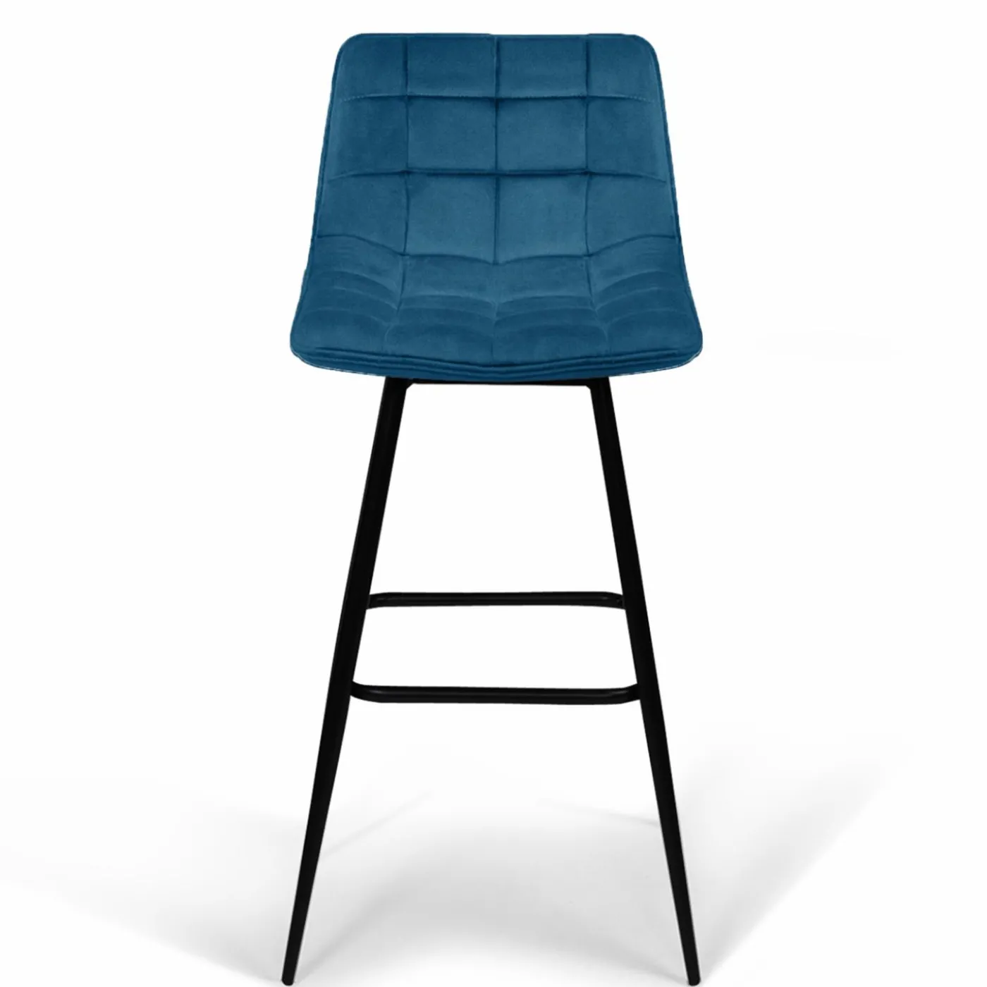 Lot de 4 tabourets en velours bleu canard matelassé
