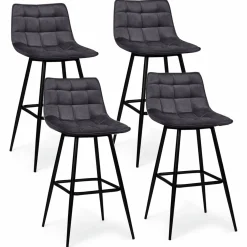 Lot de 4 tabourets en velours gris matelassé