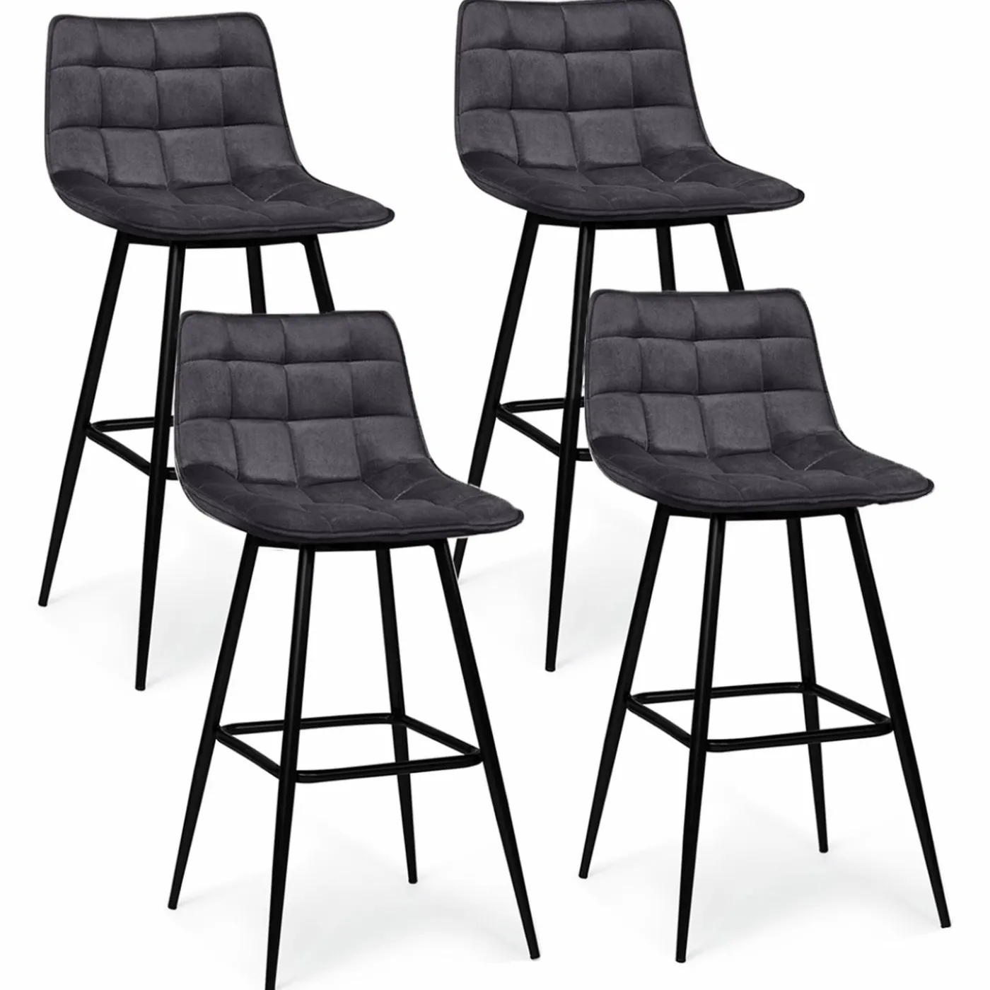 Lot de 4 tabourets en velours gris matelassé