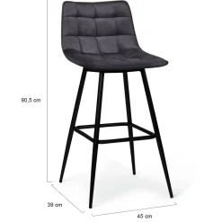 Lot de 4 tabourets en velours gris matelassé