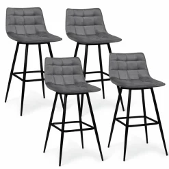 Lot de 4 tabourets gris clair en velours matelassé