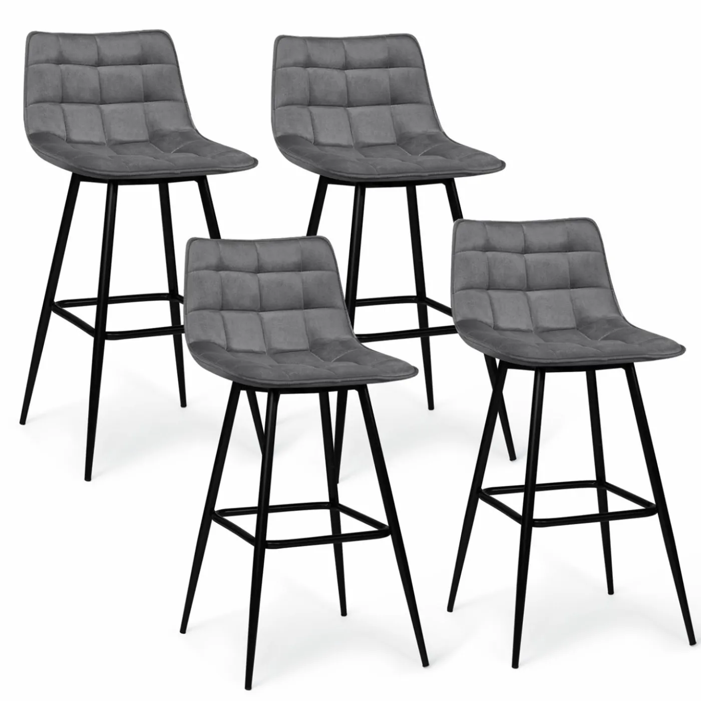 Lot de 4 tabourets gris clair en velours matelassé