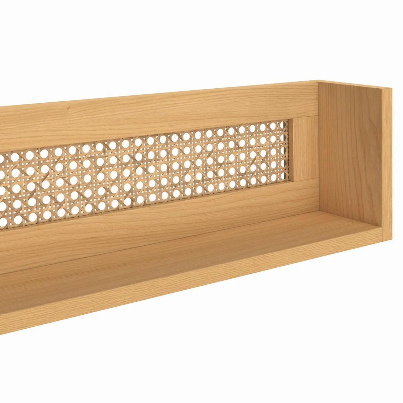Lot de 3 étagères murales bois et cannage 60/45/30 cm