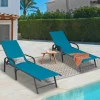 Lot de 2 transats de jardin inclinables toile bleu canard et acier gris anthracite