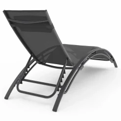 Lot de 2 transats de jardin inclinables en acier avec coussin et toile gris anthracite