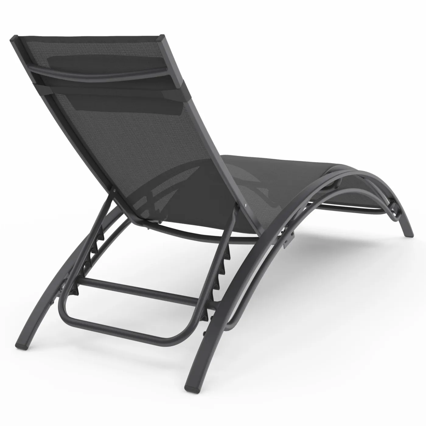 Lot de 2 transats de jardin inclinables en acier avec coussin et toile gris anthracite