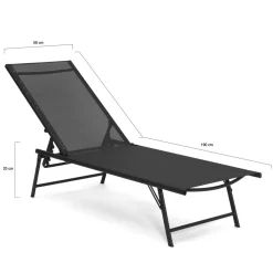 Lot de 2 transats de jardin inclinables toile et acier noir