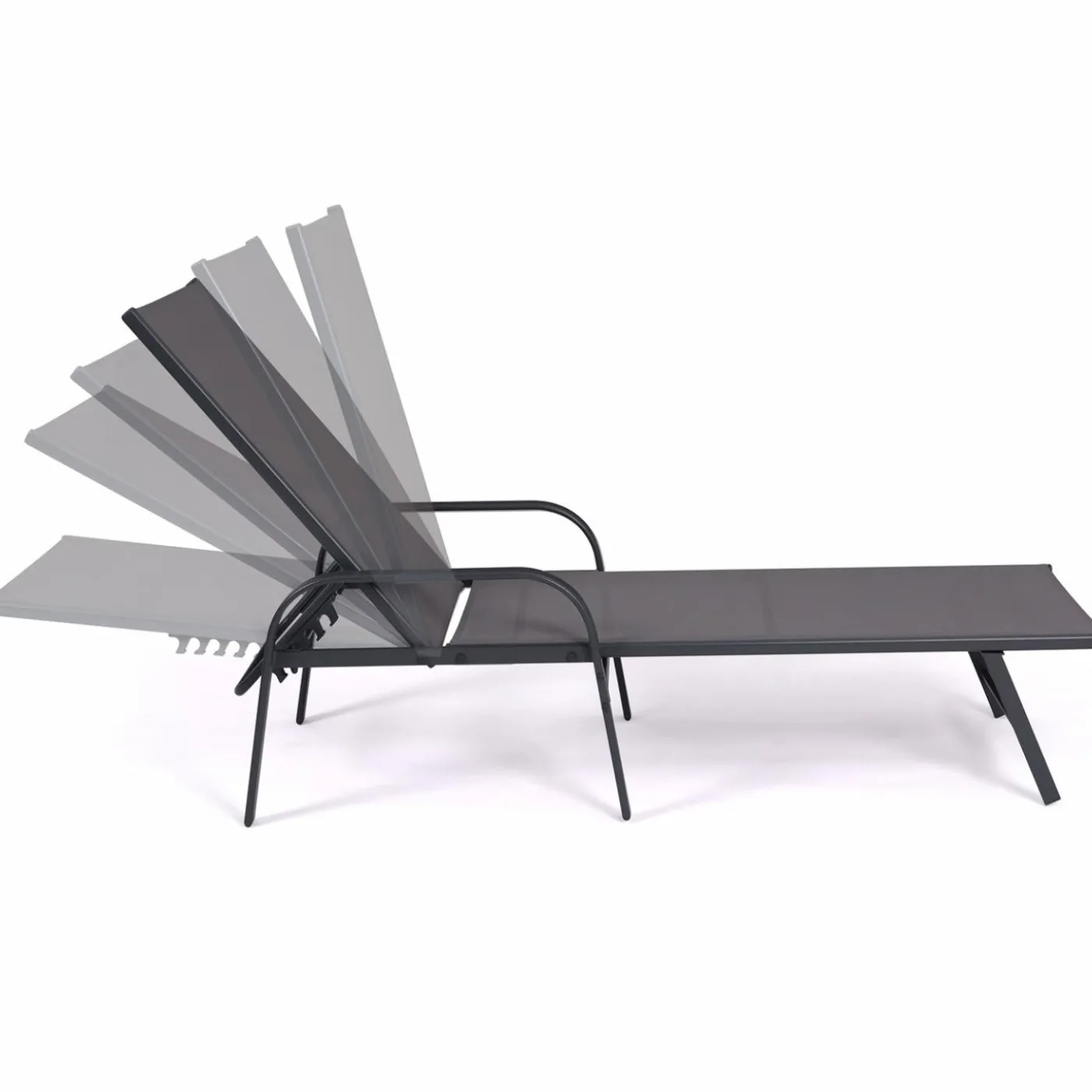 Lot de 2 transats inclinables pour jardin en acier gris et toile grise