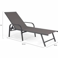 Lot de 2 transats inclinables pour jardin en acier gris et toile grise