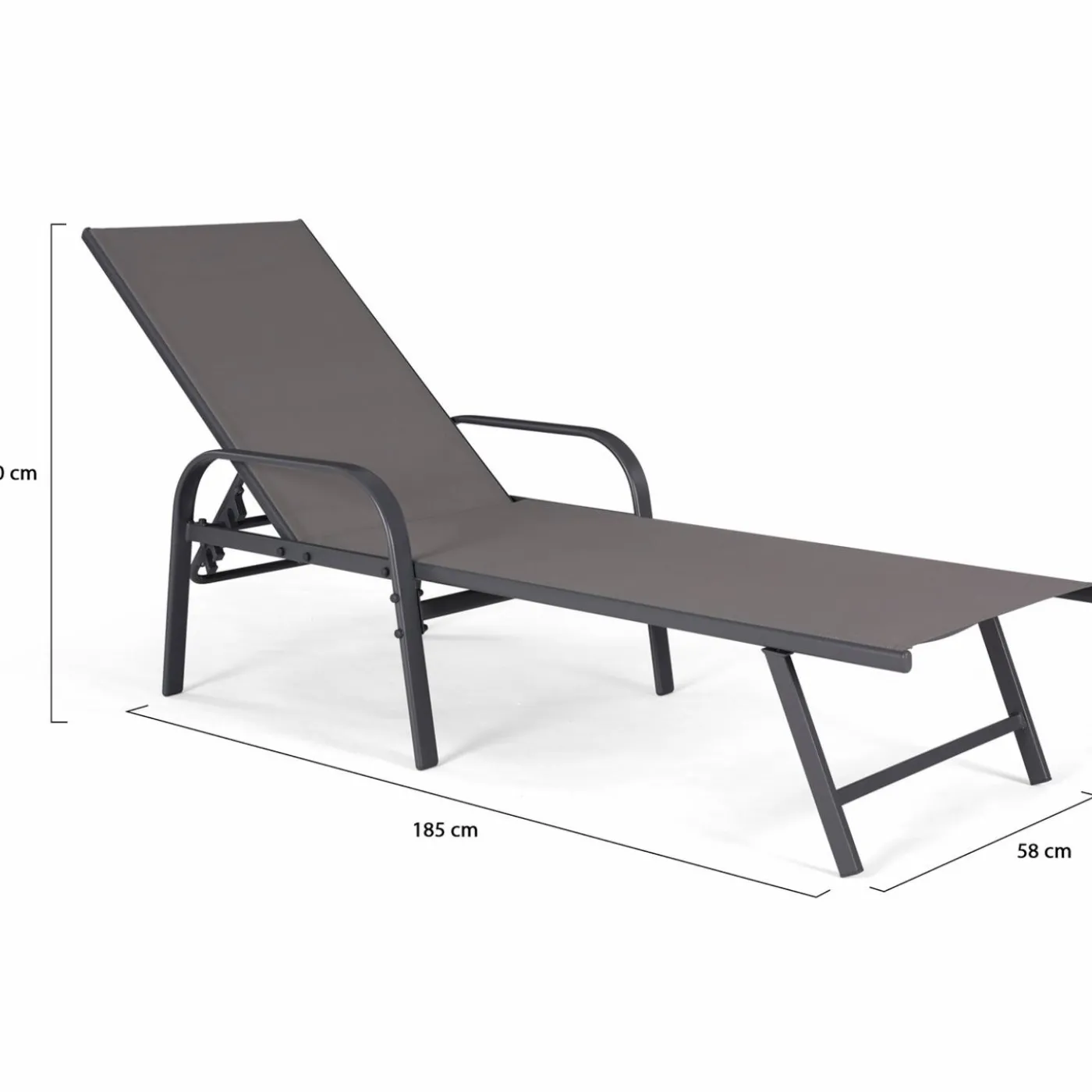 Lot de 2 transats inclinables pour jardin en acier gris et toile grise